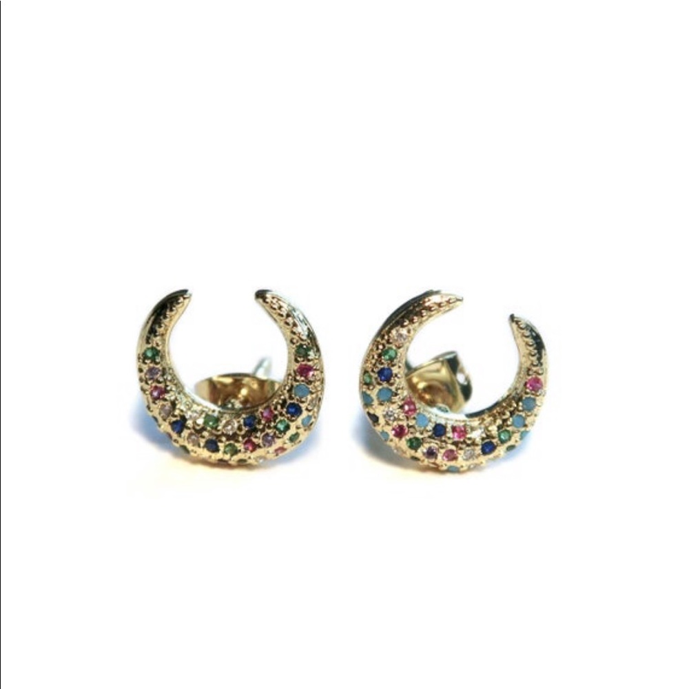 Moon Rainbow Stud Earrings 18K Gold Plated